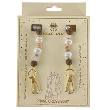 Phone Candy Universal Crossbody Phone Lanyard Jewel Beaded Gold w/Strap Card NEW