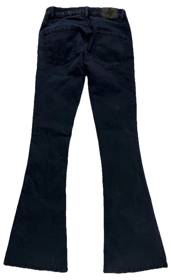 Pantalones de mezclilla acampanados azul oscuro talla 26 Midnight Moon elásticos tiro bajo vintage Y2K BCBG Foto 2 de 4