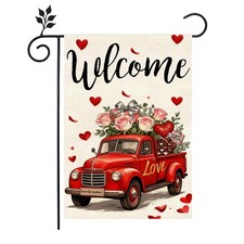 Valentines Day truck Garden Flag 12 18 Inch vertical Double sided Welcome Decor