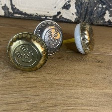 Vintage Smiley Rattle Tin Toy Noisemaker w/ Plastic Handle Set Of 3