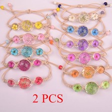Nature-Inspired Dried Flower Resin Bead Bracelet Adjustable Hand-Woven for Women