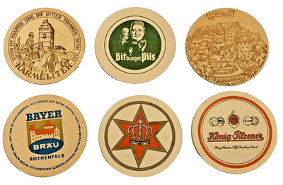 Vintage German Beer Coasters Lot 6 Bitburger König Pilsener Bierdeckel 4''