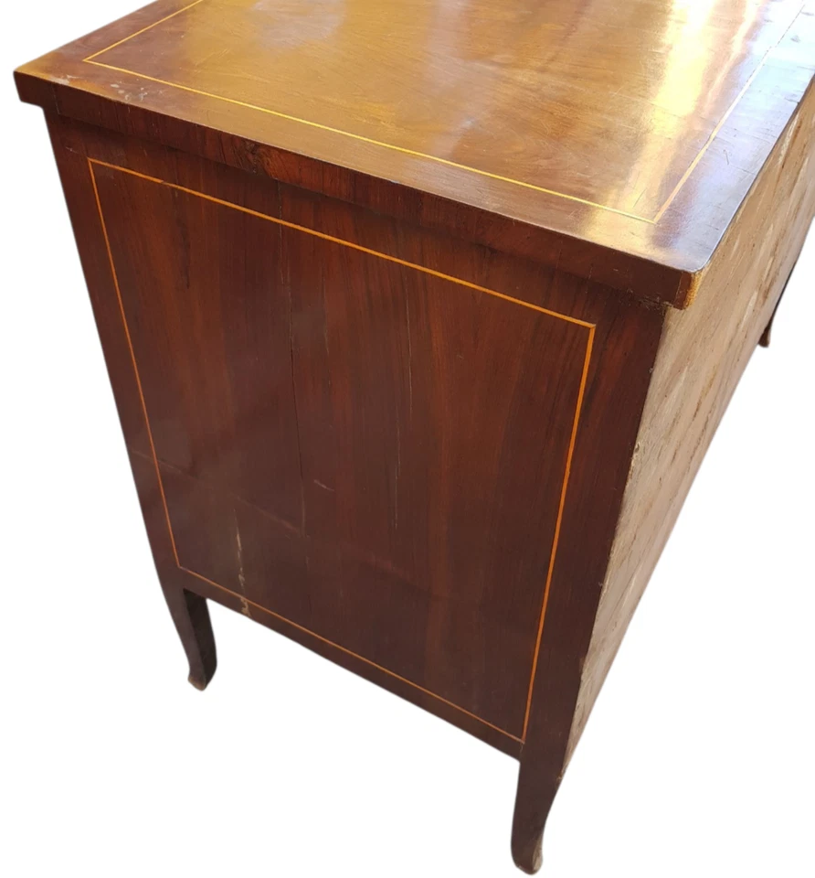 Magnifico Comò Cassettone Luigi XVI Originale Noce Piuma Intarsi Acero Epoca 700 - Immagine 4 di 4