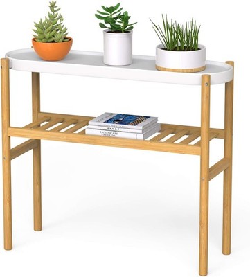 Bamboo Shelf Indoor 2 Tier Window Tall Stand Table Multiple Plants 