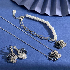 Collana Swarovski doppia oca da donna, bracciale cigno tempestato di perle, abbraccio