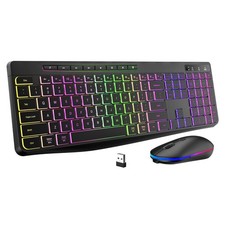 Wireless Keyboard and Mouse Combo With Backlit,2.4G Full Size Ergonomic Keybo...