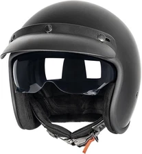 3/4 Open Face Retro Motorcycle Helmet Vespa Helmet Vintage Style Matte Black XL