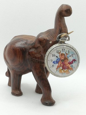 (0524ER) - Tropical African  Style  POCKET WATCH STAND HOLDER ELEPHANT WOODEN
