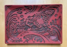 Richly Carved Antique Cinnabar Lacquer Qidiao Tray 19th Early 20th Century
