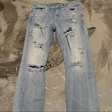H M Women's Skinny-Fit Blue Light Wash Distressed Stretch 5-Pocket Jeans 