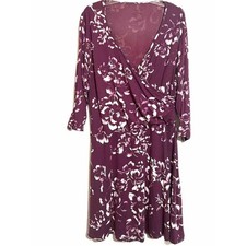 Garnet Hill Brianna Knit Dress Womens XL Burgundy Floral Faux Wrap