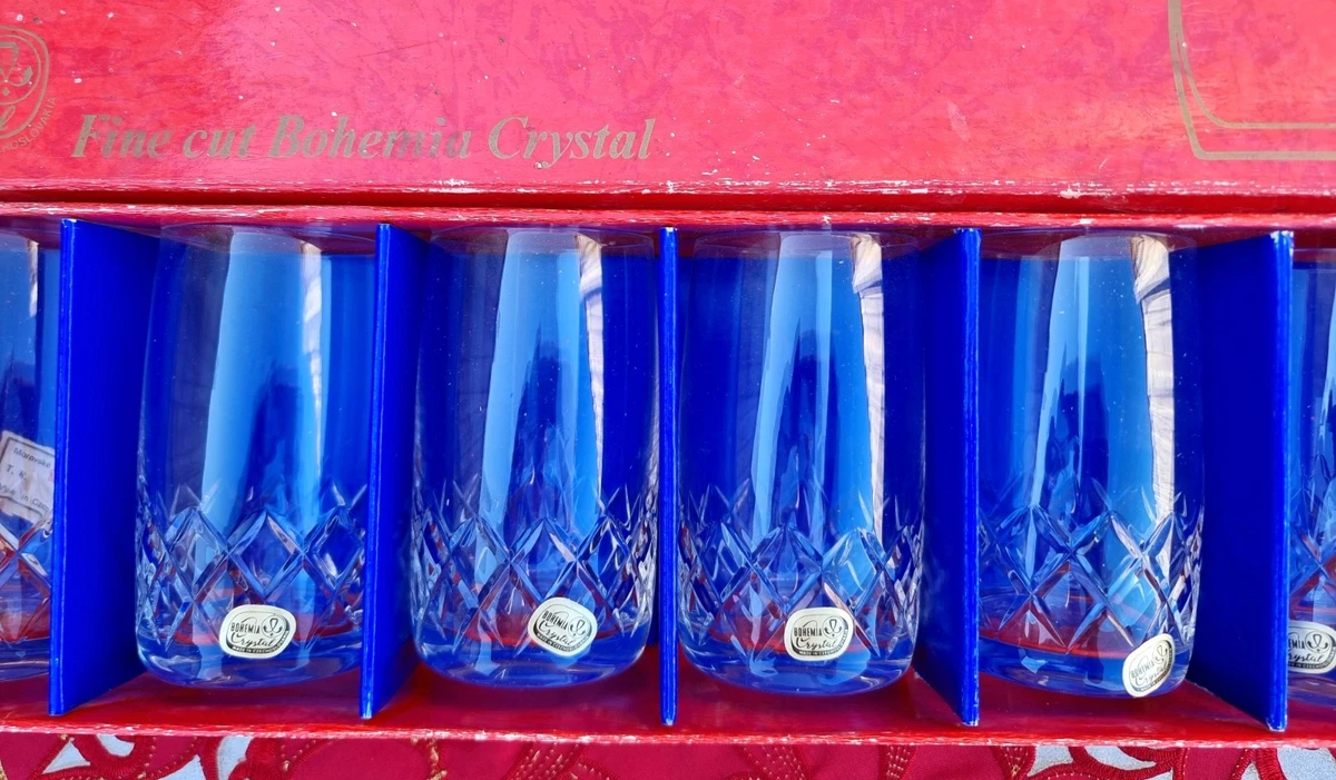 Vintage Bohemia Crystal Bristol Pattern  6 Tumbler Glasses 250ml 