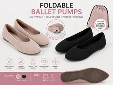 Ladies Foldable Ballet Pumps Travel Flats Lightweight Shoes Black Pink UK 4-7.5