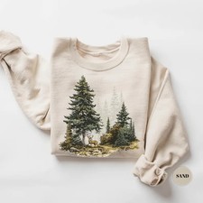 Retro Forest Graphic Sweatshirt Vintage Nature Outdoors Crewneck