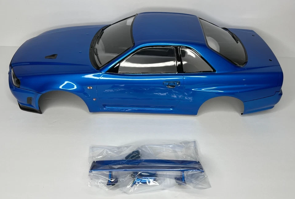 Carrocería Nissan Skyline R34 1/10 RC acabado azul GT-R BNR34 RC Drift Foto 2 de 4