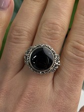 Vintage 925 Sterling Silver Black Onyx  Marcasite Ring Size 9