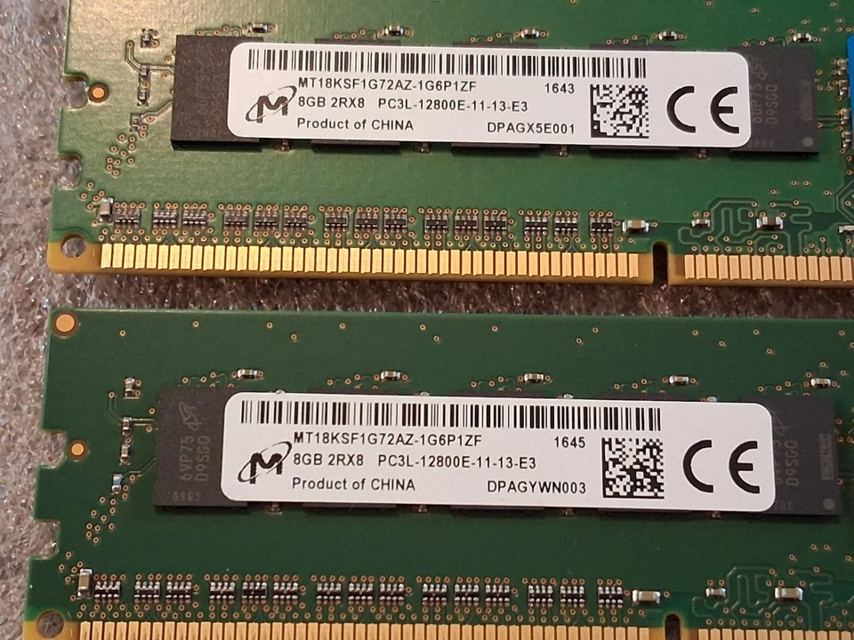 Lot of 2 MICRON 8GB 2RX8 PC3L-12800E-11-12-E3 MT18KSF1G72AZ-1G6P1ZF - Image 2 of 4