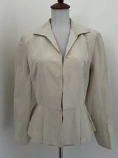 Lafayette 148 New York Women's Size 8 Cotton/Silk Beige Pleated Peplum Jacket
