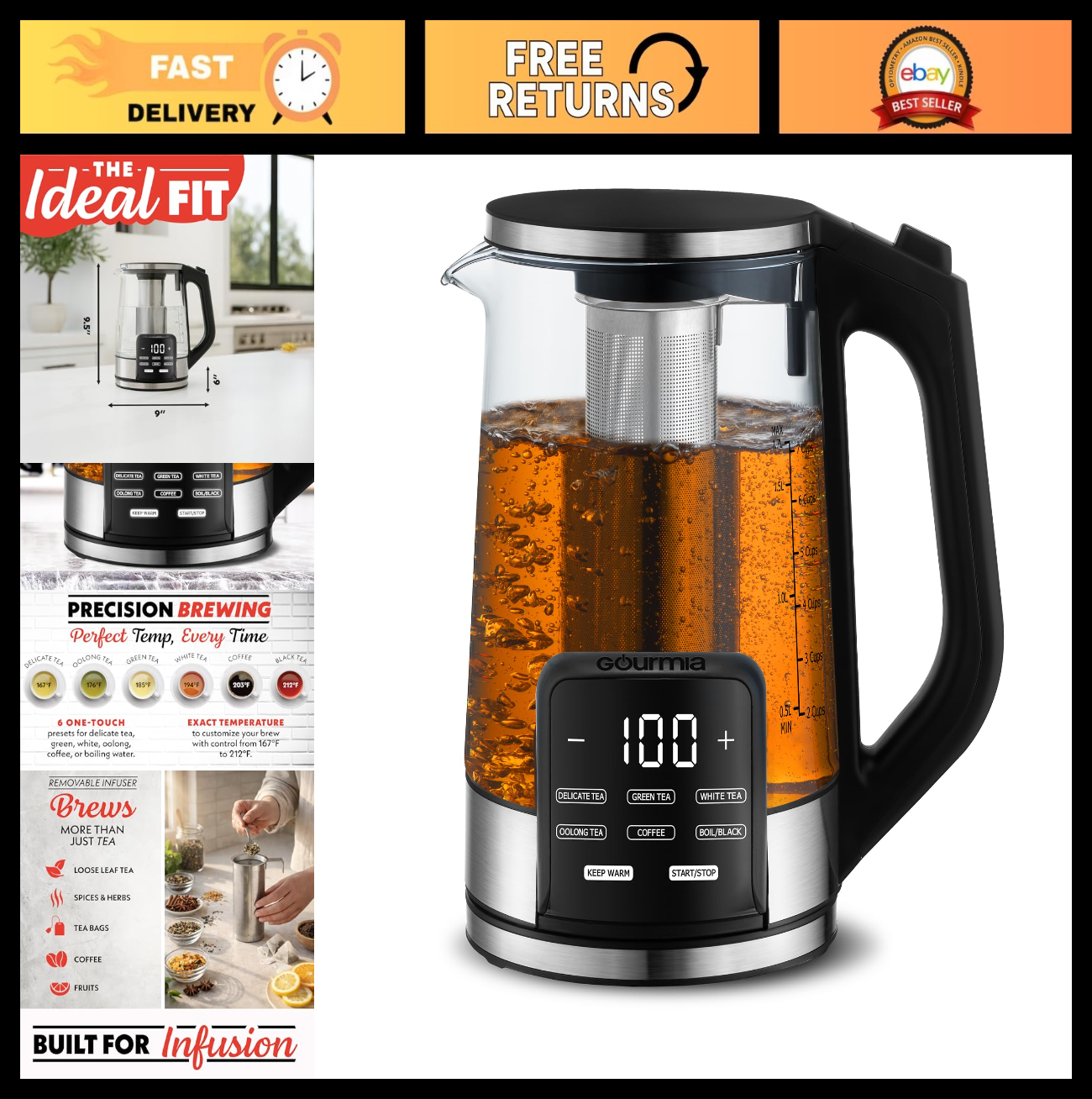 1.7L Glass Electric Kettle Digital Tea Coffee Brewer