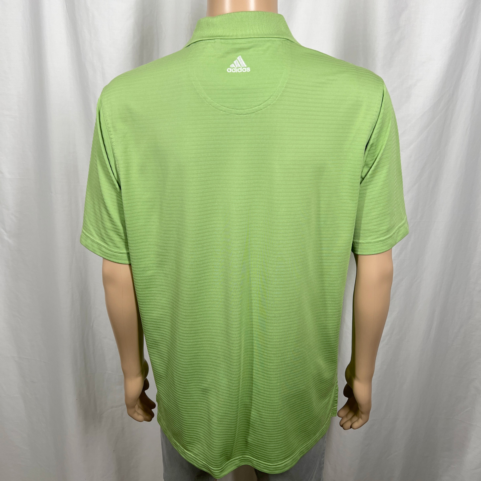 Adidas Men's Large Green Striped Climacool Short Sleeve Athletic Polo Shirt thumbnail 5