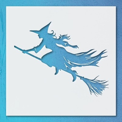 Witch Flying on Broomstick Halloween Wall Art Reusable Stencil - StencilAir