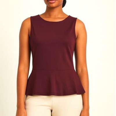 Ann Taylor LOFT Burgundy Peplum Sleeveless Zipper Back Top S Preppy Chic 84-20