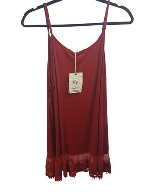 NWT Grace And Emma Women's Sleeveless Lace Trim Tunic Top Red Size Large #131