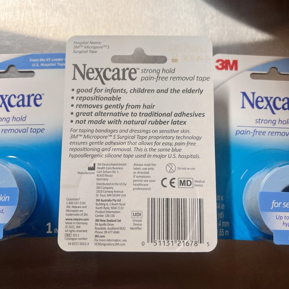 (Paquete de 3) Cinta 3M Nexcare Piel sensible Eliminación sin dolor Hipoalergénica Foto 3 de 3