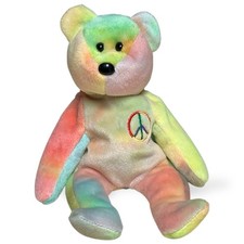 Ty Beanie Baby Peace Bear 1996 Tie Dye Plush 9 in Stuffed Animal Collectible VTG