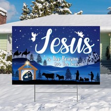 24inch Christmas Holy Nativity Yard Sign with Stakes Jesus Is the Reason for Sea