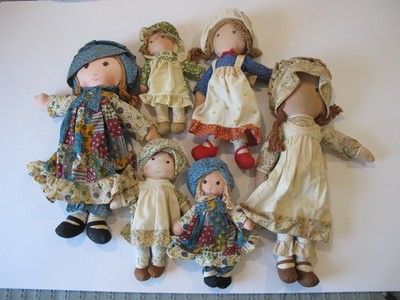 Vtg The Original Holly Hobbie Rag Dolls, Lot of 6