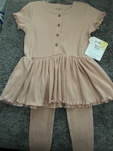 Burt's Bees Kids Girls 4T 2pc Top & Pants Set Pink Organic Cotton Knit