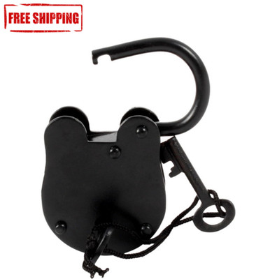 Handmade Antique Style Cast Iron Padlock with 2 Keys, Vintage Black Finish Tradi
