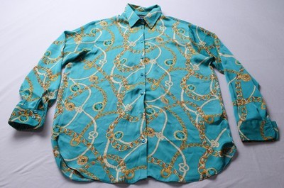 Primark Women's Collared Long Sleeve Button-Up Printed Top CL8 Blue Size US:10