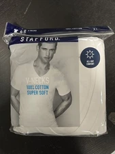 Stafford 4-Pack Men's Ultra Soft 100% Cotton V-Neck T-Shirt White (X-Large)