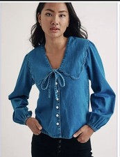 Nobody’s Child Bridy Blouse UK 10 Chambray Blue 100% Cotton NWT RRP £69