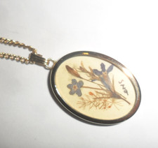 pressed flower art yellow gold plated  necklace
