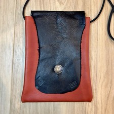 Leather Purse Unisex Indian Native American Nickle Button Orange Black