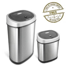 NINESTARS Motion Sensor Trash Can Combo CB-DZT-50-9/12-9 Silver Ship From US