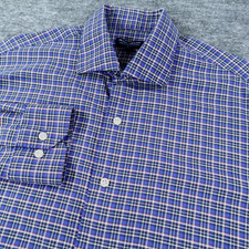 Peter Millar Crown Crafted Shirt Mens XL Blue Red Plaid Nylon Performance Navy