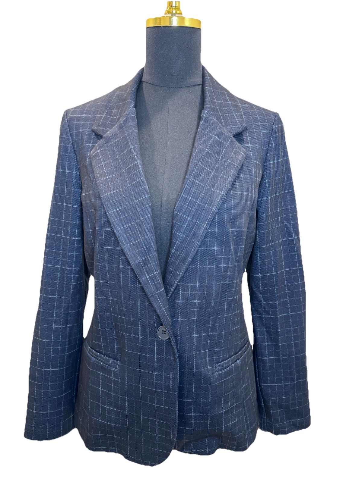 Liverpool Women’s Medium Navy Windowpane Blazer Stretch One-button Jacket