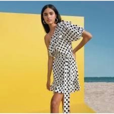 Lisa Marie Fernandez Target One Shoulder Polka Dot Ruffle Mini Dress M