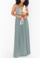 SHOW ME YOUR MUMU Lauren Tie Maxi Dress Bridesmaid Prom Deep Sage Chiffon Sz M