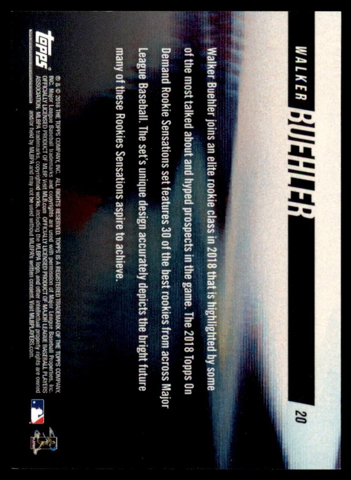 2018 Topps On Demand Rookie Sensations Walker Buehler Los Angeles Dodgers #20 - Image 2 of 2