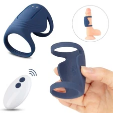 Wireless Silicone Vibrating Male Penis Extension Sleeve Girth Enhancer Cock Ring