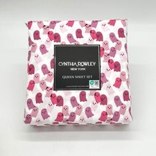 Cynthia Rowley Pink Ghost Halloween QUEEN 4 pc Ghosts Sheet Set NEW