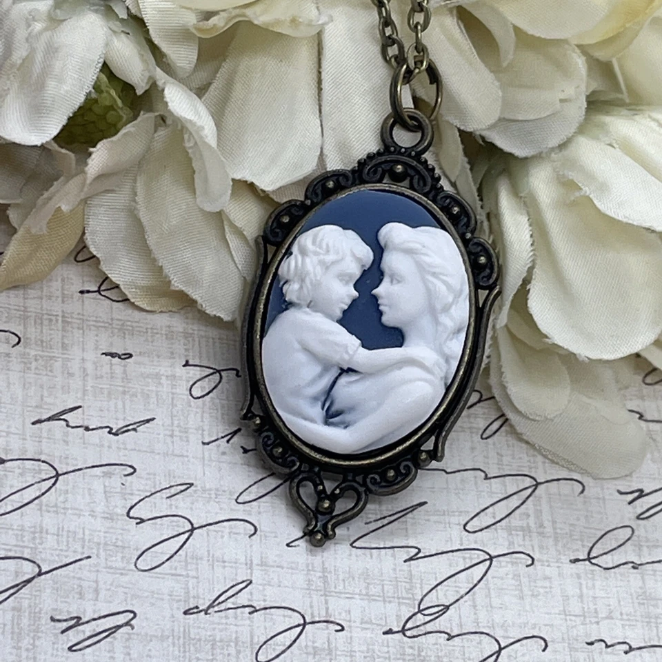 Bronce Azul Nuevo MAMÁ Corazón Boda Fiesta Joyería Blanco Día de la Madre Collar Camafeo Foto 2 de 4