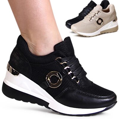 Damenschuhe Keilabsatz Sneaker Plateau Halbschuhe Keil Turnschuhe Animal Look