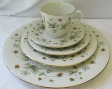 5 piece Royal Daulton Place Setting “Strawberry Cream”. $30/place setting.