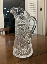 Antique American Brilliant Cut Glass Water Pitcher Starbursts